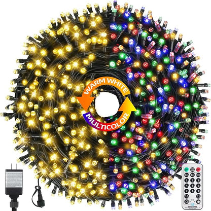 MZD8391 170FT 500LED Color Changing Christmas Light,Christmas Tree Light | Warm White & Multicolor, Waterproof, UL listed, 11 Light Mode, Remote & Timer, Memory, End To End Connect