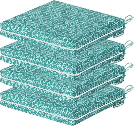 COZYVIDA Outdoor Chair Cushions Set of 4, 20"x20" Square Seat Pads with Tie Straps and YKK Zippers, 30D High-Density Foam, Water-Resistant Fabric,UV-Resistant 1000+ Hrs