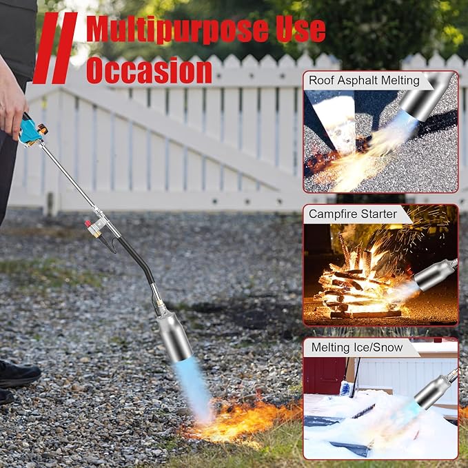 ARTFLAMM Portable Propane Torch Weed Burner Kit with Storage Bag, High Output BTUs & 10 FT Hose, Self Igniter Weed Flame Torch for Campfires,Roofing,Melting Snow and Ice,Road Marking