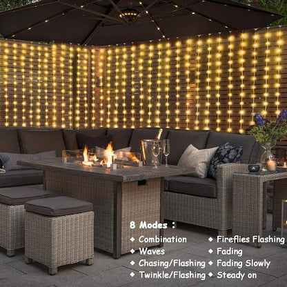 1200 LED Curtain Fairy Lights 10Ftx10Ft with Timer Remote Control Plug in | 8 Modes Curtain Lights Outdoor Waterproof Christmas String Lights forBedroom Backdrop Wedding Party Decoration, Warm White