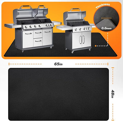 65" x 48" Grill Mats for Outdoor Grill, 2000°F Fireproof Under Grill Mat, Double-Sided Silicone Grill Pads for Deck Protector, Waterproof Oil-Proof BBQ Grill Matt for Fire Pit, Black