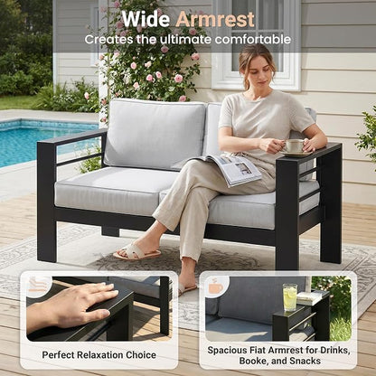 Solaste Aluminum Outdoor Patio Chairs Set of 2, Light Grey Patio Sofa Set