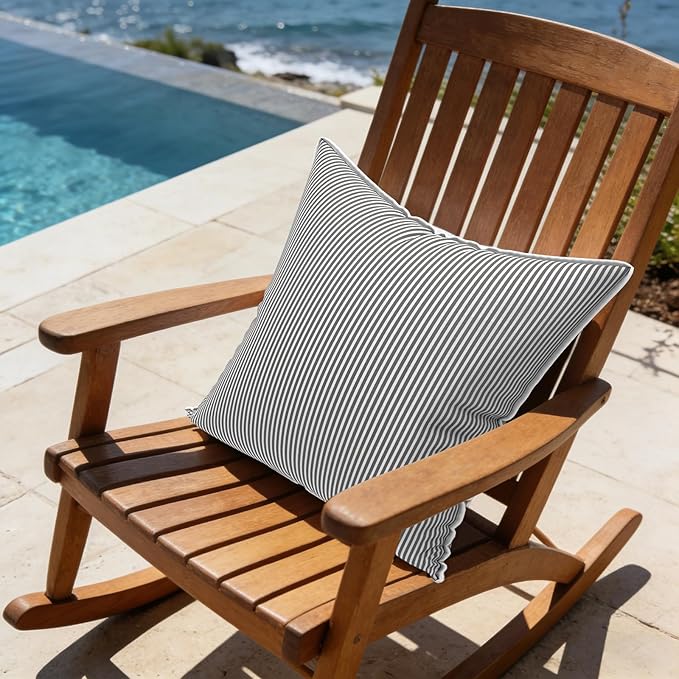 LVTXIII Outdoor/Indoor Pillow Covers, Patio Fade Resistant Throw Pillow Covers ONLY, Waterproof Farmhouse Accent Cushion Cases for Sofa Patio Couch Decoration 18"x18" Set of 2, Strip Grey