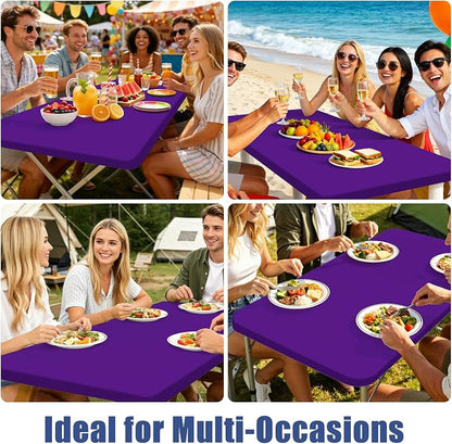 Moosfor Spandex 8 Foot Rectangle Table Cloth, Elastic Fitted Tablecloths for Picnic, Stretch Washable Patio Table Cover for Outdoor, Camping, Banquet and Parties (Purple, 30"x96")