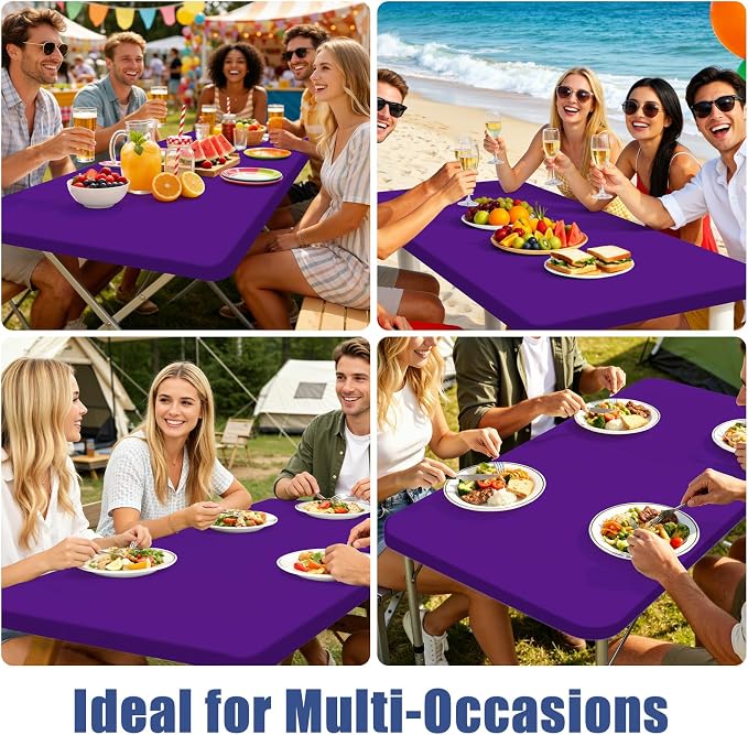Moosfor Spandex 6 Foot Rectangle Table Cloth, Elastic Fitted Tablecloths for Picnic, Stretch Washable Patio Table Cover for Outdoor, Camping, Banquet and Parties (Purple, 30"x72")