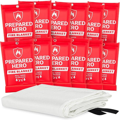 Prepared Hero Emergency Fire Blanket - 12 Pack - Fire Suppression for Kitchen, 39” x 39” Fiberglass Fire Blanket for Home
