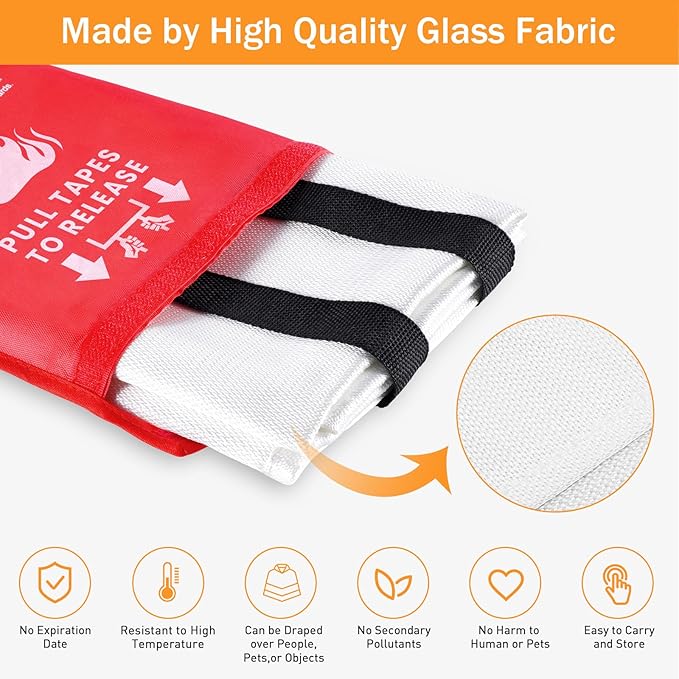 Emergency Fire Blanket for Home Kitchen - KANHIRO Fiberglass Fire Suppression Blanket Great for School, Fireplace, Grill, Car, Office, Warehouse (4 Pack, 40"x40")