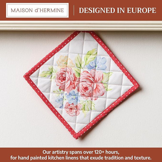 Maison d' Hermine Pot Holders 100% Cotton Heat Resistant Potholders 8" x 8" Hot Pads with Loop BBQ Cooking Baking Hotel Farmhouse Kitchen Handling Hot Pans Spring Summer (Pack of 1, Vintage Floral)