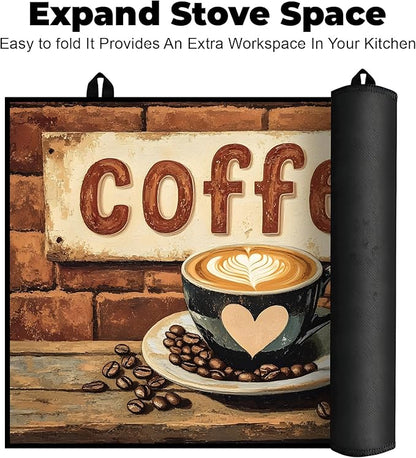 Heat-Resistant Glass Stove Top Cover with Anti-Slip Rubber Coating – Electric Stove Protector, Scratch-Resistant, Counter Space Decor Mat (Coffee, 28.5"L x 20.5"W)