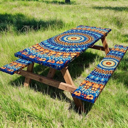 Picnic Table Cover with Bench Covers and Bag, Camping Essentials, Waterproof Windproof Camping Tablecloth, Fitted Tablecloth Cover with Elastic Edge for Indoor Outdoor 3 PCS 30x72 Inch