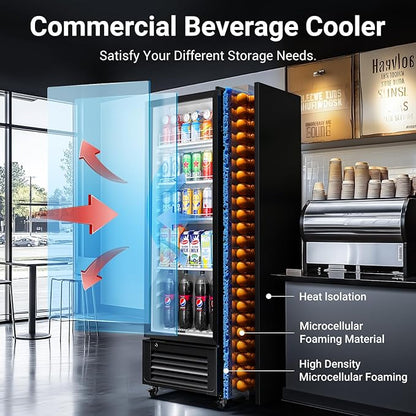 BODEGACOOLER Beverage Refrigerator, 290L/306 Qt Commercial Refrigerator For Kitchen, Home,Office and Garage, 264 Cans & 120 Bottles Display Refrigerator For Beer,Soda, Bar Cooler with Soft LED Light.