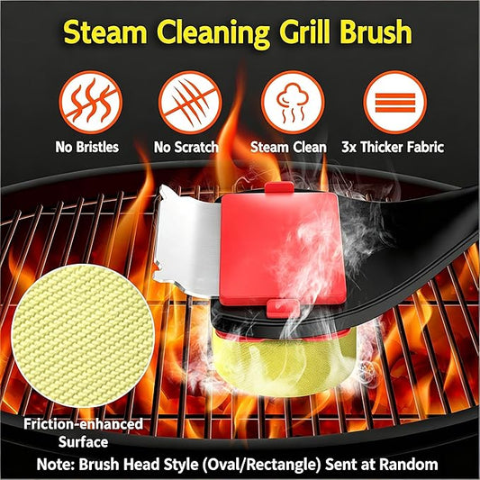 Bristle Free Grill Brush with Scraper, 4 Cleaning Head BBQ Grill Cleaning Brush, Dishwasher-Safe Grill Cleaner Tool for Gas,Charcoal,Ceramic