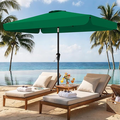 AreShark 6.5 x 10 FT Rectangular Valance Patio Umbrella, Outdoor Umbrella with Tilt and Crank, Market Table Umbrellas W/ 6 Ribs UV Protection for Garden, Deck, Backyard and Pool, Turquoise