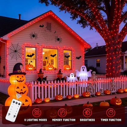 JMEXSUSS 400 LED Red Halloween Lights Outdoor Plug in | 132ft Halloween String Lights with Remote, 8 Modes Red Christmas Lights for Tree Garden House Xmas Halloween Decorations