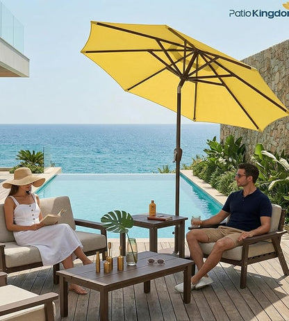 PatioKingdom 10FT Patio Umbrella with Push Button Tilt and Crank, Outdoor Market Umbrella with 8 Fiberglass Ribs, UV Protection Table Umbrella for Pool,Backyard,Garden,Deck