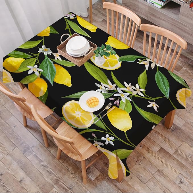 Rectangle Table Cloth,Floral Pattern Lemon Fruits Background Tablecloths Stain Resistance Water Repellent Washable Table Cover Decor for Home Kitchen Dining Party Patio Indoor and Outdoor 60"x 84"