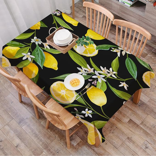 Rectangle Table Cloth,Floral Pattern Lemon Fruits Background Tablecloths Stain Resistance Water Repellent Washable Table Cover Decor for Home Kitchen Dining Party Patio Indoor and Outdoor 60"x 84"