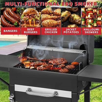 Kendane Charcoal Grill with Side Shelf, 353 Sq.Inch Cooking Area,Large Smoker Barbecue Grill with Warming Rack,Outdoor BBQ Grill with Charcoal Tray for Yard, Camping, Picnic