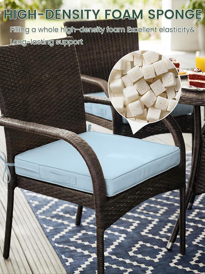 Outdoor Chair Cushion 17 x 16 x 3 Inches Patio Furniture Outdoor Waterproof Seat Cushion, Patio Chair Cushion with Handles and Ties, Square Dining Chair Cushion Set of 2, Sky Blue