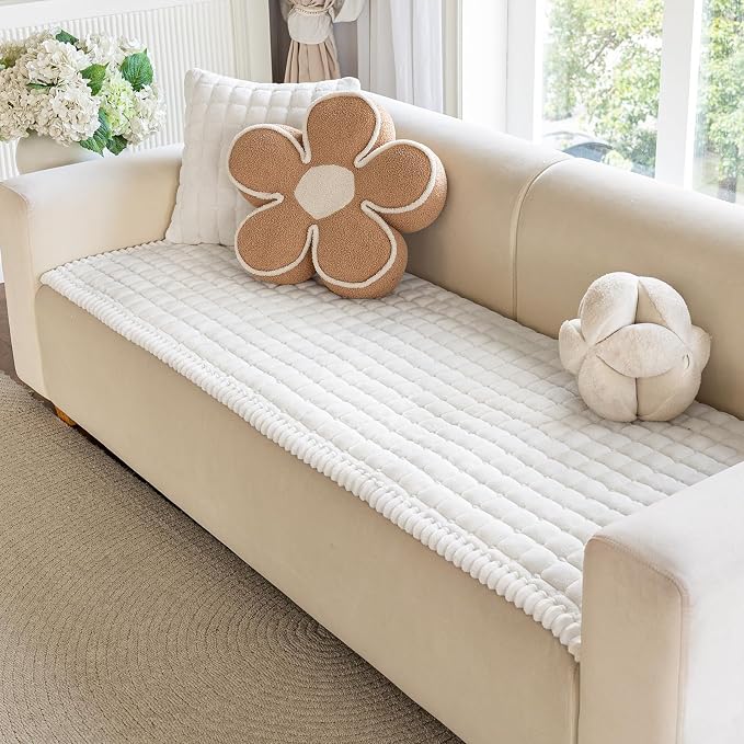 OstepDecor Couch Cover for Dogs, Washable Non Slip Sofa Cover for Pets | Soft Couch Covers for Sofa, Loveseat and Sectional, Furniture Protector Against Pet Hair & Dirt (27.6" x 47.2", Off White)