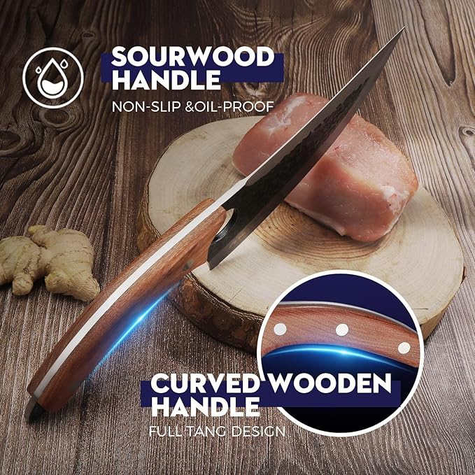 Huusk Knife Japan Kitchen Upgraded Viking Knives with Sheath, Hand Forged Butcher Knife for Meat Cutting, Japanese Cooking Chef Knives, Sharp Meat Cleaver for Outdoor Camping, BBQ, Gift for Men