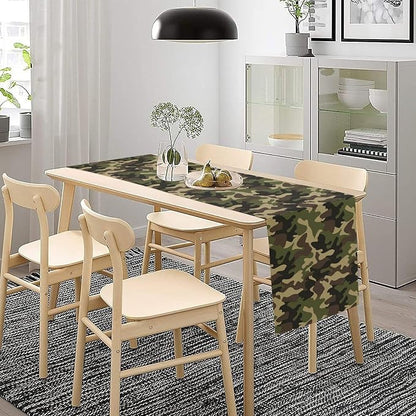 Camouflage Table Runner Classic Masking Camo Green Brown Black Olive Colors Retro Inspired for Indoor Outdoor PartyHolidayWeddingGathering 13x70in