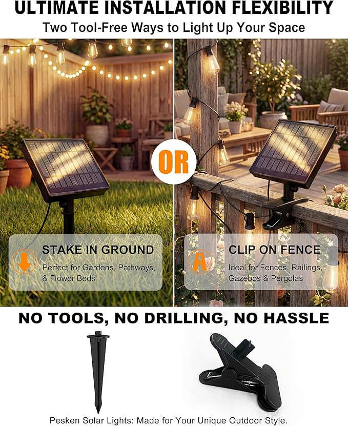 Outdoor String Lights Solar Powered, 108FT Dimmable Solar Patio Lights with Remote & 31 ST38 LED Shatterproof Bulbs, IP65 Waterproof, Dusk to Dawn Outdoor Lights for Backyard, Balcony, Party