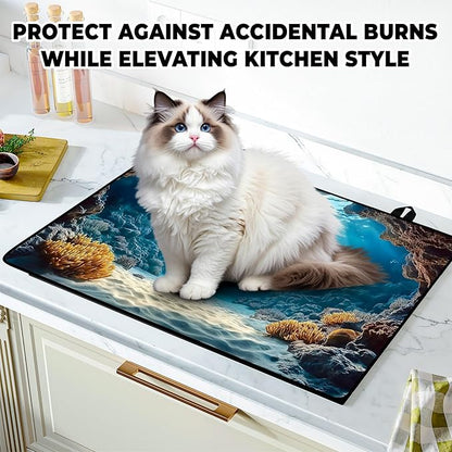 Underwater World Stove Top Cover Retro Flower Gas Stove Top Cover for Home Decoration Kitchen Pad Non-Stick Washable Cooktop Covers Countertop Protector Keep Stove Clean 28"x20"
