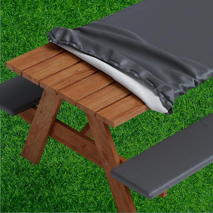 Picnic Table Cover with Bench Covers -Fitted with Elastic, Vinyl with Flannel Back, Fits for Table 30"x 60" Rectangle,Water Proof, Solid Black Design