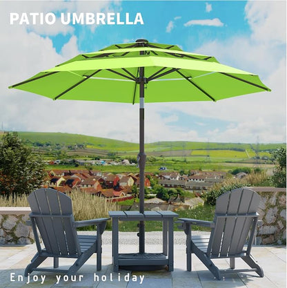 9FT 3 Tiers Patio Umbrella With Auto Tilt And Crank, Outdoor Table Market Umbrella with 8 Sturdy Ribs for Garden, Lawn, Deck, Backyard and Pool