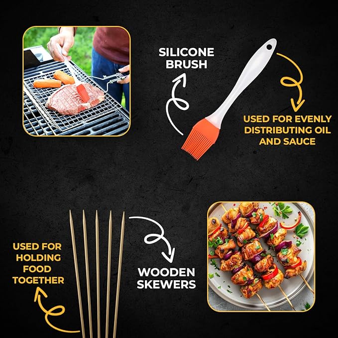 UPGRILLZ 2 Set Fish Grill Baskets for Outdoor Grill Vegetables, Fish Grilling rack for Grill, BBQ Grilling Basket, Stainless steel Grill Basket for Veggies, shrimp Includes 50 skewers, Silicon Brush, and Carry Bag