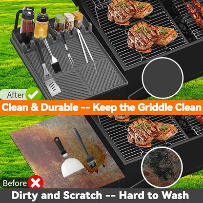 Silicone Grill Mat with Drip Pad, Premium Blackstone Griddle Accessories for Outdoor Grill Kitchen Counter, Heat-Resistant BBQ Accessories for Side Shelf (Gray)