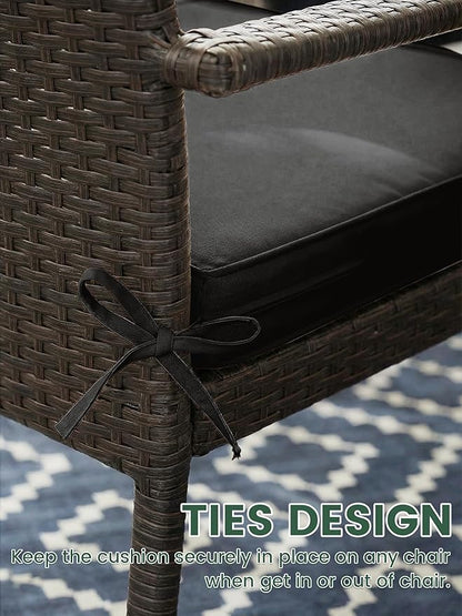 Outdoor Chair Cushion 17 x 16 x 3 Inches Patio Furniture Outdoor Waterproof Seat Cushion, Patio Chair Cushion with Handles and Ties, Square Dining Chair Cushion Set of 2, Black