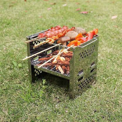 Charcoal Grill Portable Folding Outdoor Wood Burning Stainless Steel Stove Picnic BBQ Grill Kebab Barbeque Cover Accessories Charcoal Grill BBQ Grill
