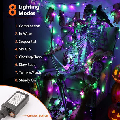 Brizled Outdoor Halloween String Lights Indoor Mini Purple & Green Light | 240 LED 95.14ft; 8 Modes; Connectable; Timer; Waterproof; Plugin Mini Twinkle Fairy Light for Outside Spooky Tree Decoration