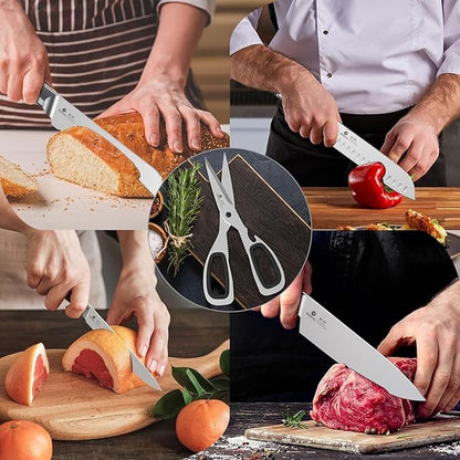 imarku 14-Piece Knife Set with Block, Built-in Sharpener, High Carbon Stainless Steel Kitchen Knives, Dishwasher Safe, Rust Resistant, Non-Slip Handle – Gift for Home Cooks & Chefs, White