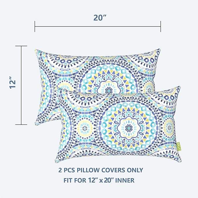 LVTXIII Outdoor/Indoor Lumbar Pillow Cases, Tropical Patio Lumbar Pillow Covers ONLY, Decorative Lumbar Cushion Cases for Home Garden Balcony Back Yard, 12 x 20 Inch, Pack of 2, Delancey Lagoon