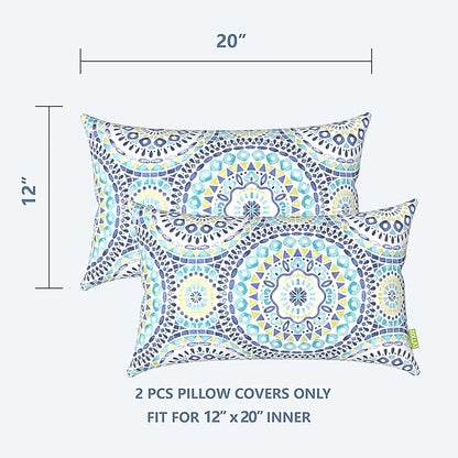 LVTXIII Outdoor/Indoor Lumbar Pillow Cases, Tropical Patio Lumbar Pillow Covers ONLY, Decorative Lumbar Cushion Cases for Home Garden Balcony Back Yard, 12 x 20 Inch, Pack of 2, Delancey Lagoon