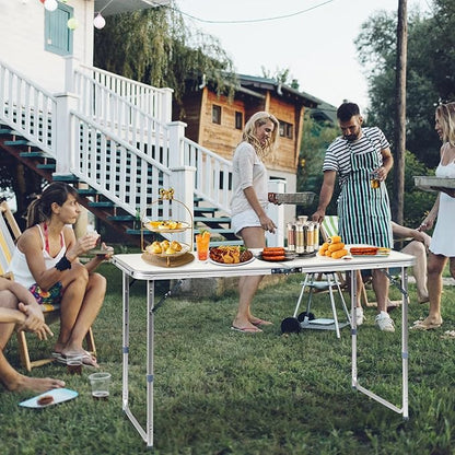 3.0 Ft Folding Portable Camping Table with Adjustable Height Aluminum Legs for Kitchen, BBQ, Dining, Picnic, Cooking, Beach, Garden, Party, Traval, Party, 4-6 People
