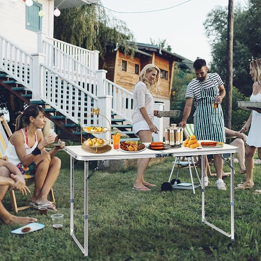 3.0 Ft Folding Portable Camping Table with Adjustable Height Aluminum Legs for Kitchen, BBQ, Dining, Picnic, Cooking, Beach, Garden, Party, Traval, Party, 4-6 People