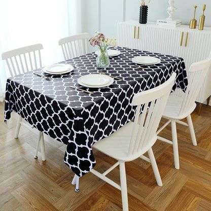 Romanstile Rectangle Plastic Tablecloth, 100% Waterproof Oil-Proof Checkered PVC Table Cloth, Heavy Duty Vinyl Table Cover for Dining, Camping, Picnic, Outdoor - 54 x 120 Inch, Moroco Black