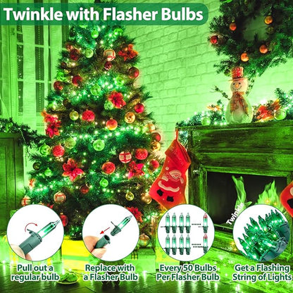 Green Christmas Lights, Green String Lights 25FT 100 Incandescent Bulbs with Green Wire for Christmas Tree, Garland, Indoor & Outdoor St Patricks Day Decoration