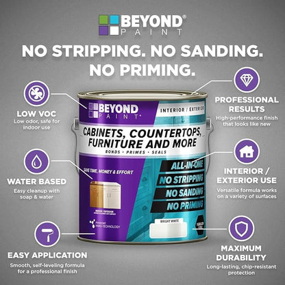 Beyond Paint All-in-One Refinishing Paint, No Sanding, Matte Finish for Cabinets, Countertops, Furniture and Doors, 1 Pint, Pebble