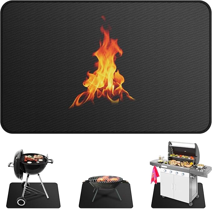 M METERXITY Under Grill Mat for Outdoor Grill, 47x29.5 Inch/ 120x75cm Rectangle Fireproof Fireplace Pad for Indoor Fire Pit, Oil-Proof Waterproof Decks & Patio BBQ Protector Mat