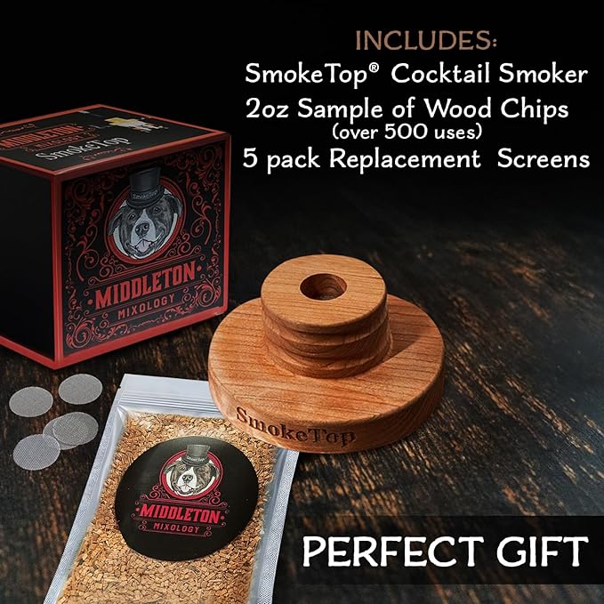 SmokeTop® Cocktail & Food Smoker Kit - Whiskey & Bourbon Drink Smoker for Old Fashioned, Cocktails, Cheese & Meat Smoking with 2oz Wood Chip Sample Pack – by Middleton Mixology