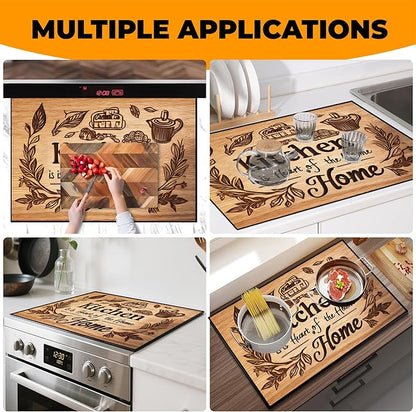 Heat-Resistant Glass Stove Top Cover with Anti-Slip Rubber Coating – Electric Stove Protector, Scratch-Resistant, Counter Space Decor Mat (kitchen, 28.5"L x 20.5"W)