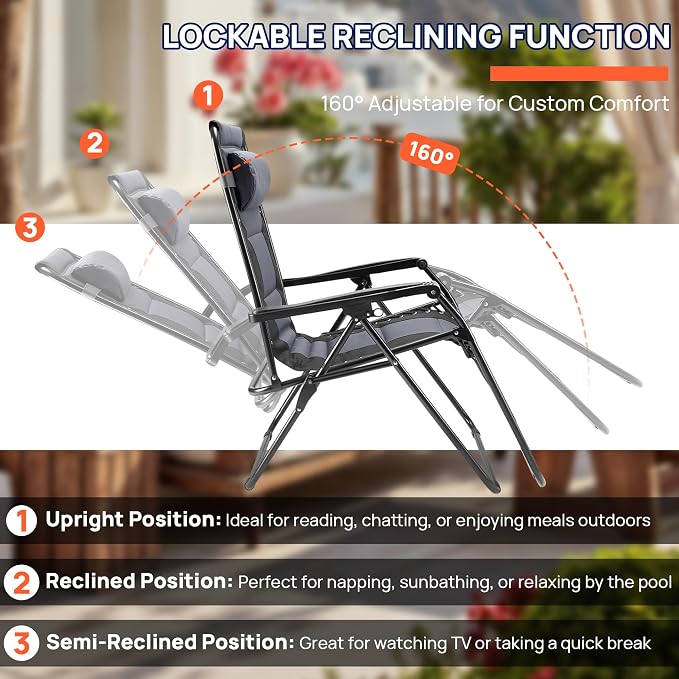 Zero Gravity Lawn Chairs, Oversized Padded Outdoor Chairs with Cup Holder | Oversized Zero Gravity Design, Weightless Comfort with Padded Support, Adjustable Recline, Cup Holder for Lawn and Camping.