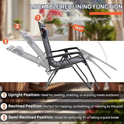 Zero Gravity Lawn Chairs, Oversized Padded Outdoor Chairs with Cup Holder | Oversized Zero Gravity Design, Weightless Comfort with Padded Support, Adjustable Recline, Cup Holder for Lawn and Camping.