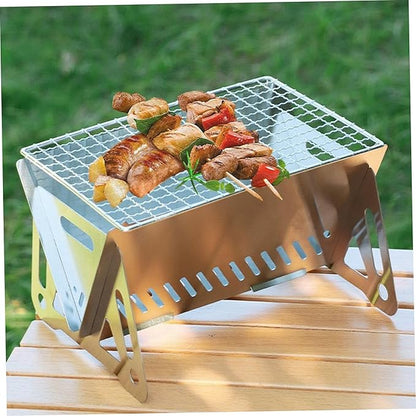 1PC Small Charcoal Grill, Outdoor Folding Mini Charcoal Grill, Portable Charcoal Grill, Stainless Steel Camping Grill for Outdoor, Cooking, Bonfire, Patio, Backyard.