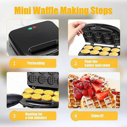 OSTBA Mini Waffle Maker, Makes 8 Mini Waffles, Small Waffle Iron | 750W Heating with Nonstick Plates, Indicator Lights, Cool-Touch Handle, Compact Storage and Easy-Clean Design